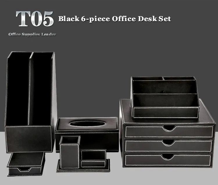 Роскошный офисный Настольный набор из 6 предметов, держатель для карандашей, липкий держатель для заметок, канцелярский органайзер, коробка, диспенсер для салфеток T05, черный/коричневый