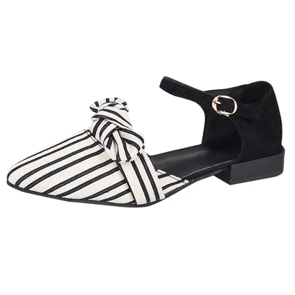 SAGACE/женские босоножки; Женская обувь в полоску с острым носком; повседневная обувь на квадратном каблуке с пряжкой и ремешком; Sandalias Mujer; - Цвет: Black