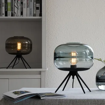 

Modern glass table beside lamp creative bedroom bedside lamp colourful glass shade lamp iron reading desk lamp