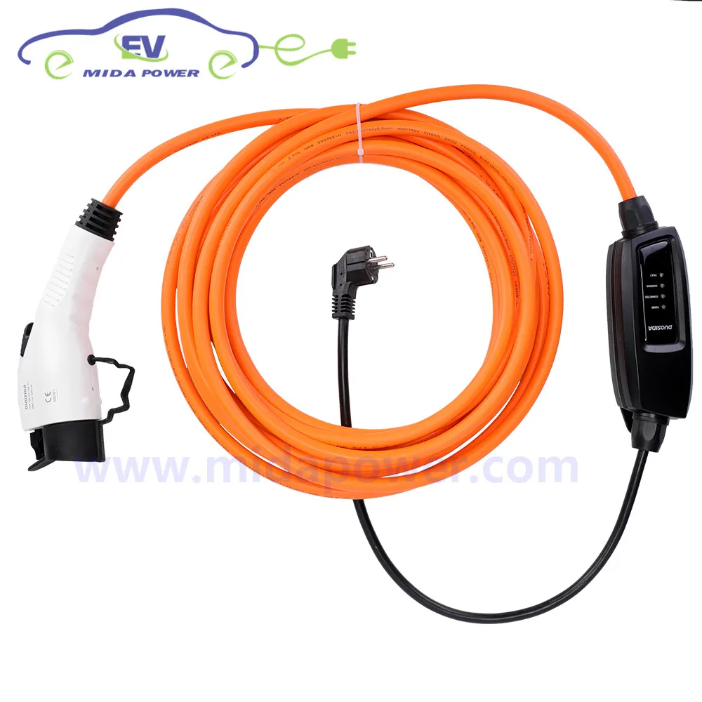 

10 Meter 16Amp Type 1 Portable EV Charging With EU Schuko Level 2 EV Charger Cable 16A SAE J1772 Electric Car Charger
