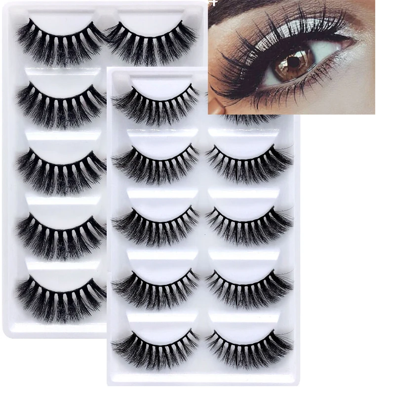 NEW 5 pair mink eyelashes natural long 3d lashes hand made false plastic cotton stalk makeup eyelash | Красота и здоровье