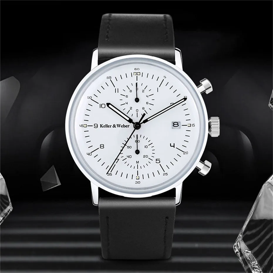 Business Classic Calendar Genuine Leather Band Strap Men Chronograph Date Display Brief Paragraph Wrist Watch (8)