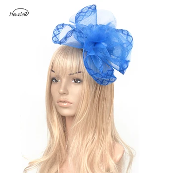 

2019 New Fashion Women Fascinator Hats Blue Mesh Flower Cocktail Hair Clip Ladies Headwear Accessories Wedding Party Hairpins