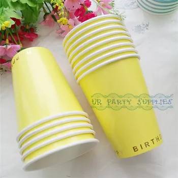 New Design 64pcs Paper Cups Yellow with Gold Foil Happy Birthday Party Supplies Drinking Paper Cups