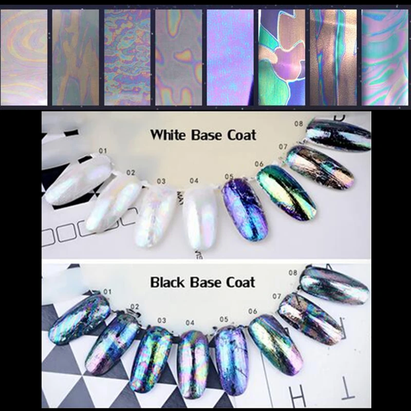 

8pcs/set Colorful 5*20cm Starry Sky Shell Design Foils Paper DIY Manicure Nail Art Transfer Sticker Tips Polish Decoration Tools