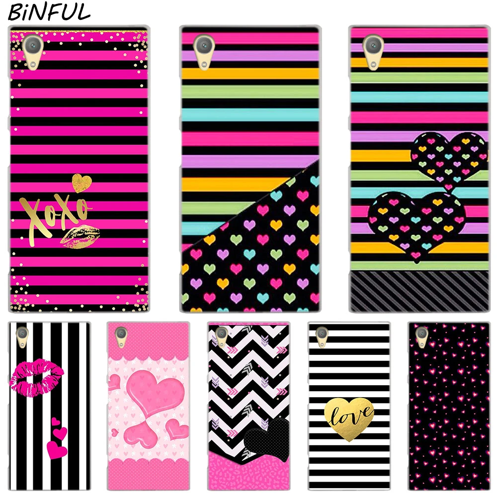 Pink Stripes With Heart Lips Clear Cover Case For Sony Xperia Z3 Z5 Premium M4 Aqua M5 X Xa Xa1 C4 C5 E4 E5 Xz Xz2 Compact Plus Phone Case Covers