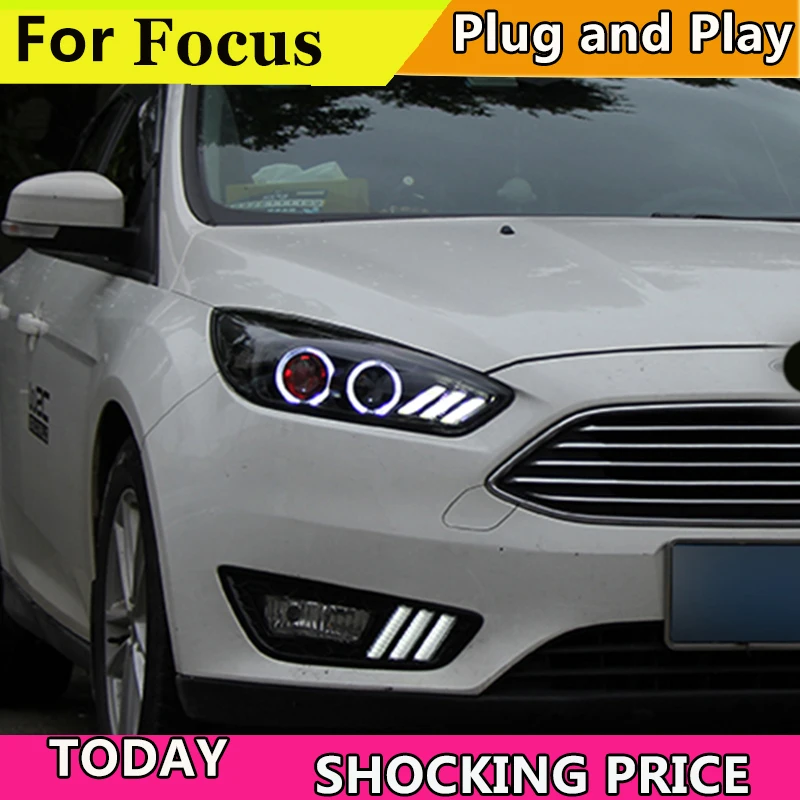 Car Styling Head Lamp Case For Ford Focus MK3 Headlights 2015 2018 LED Headlight O Angel Eyes Car Styling Head Lamp Case For Ford Focus MK3 Headlights 2015 2018 LED Headlight O Angel Eyes