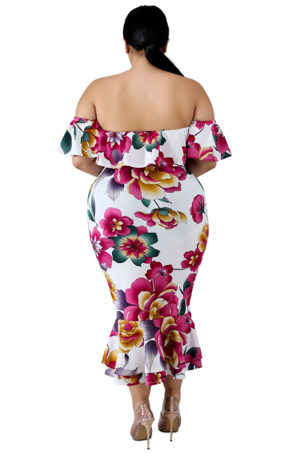 White-Off-the-shoulder-Floral-Mermaid-Plus-Size-Dress-LC611116-1-2