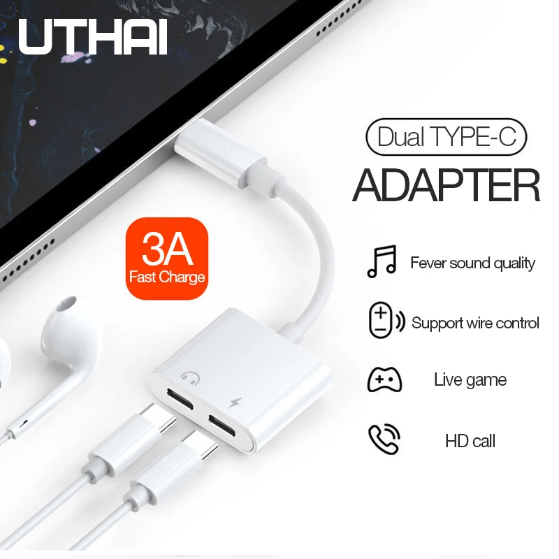 

UTHAI C25 Type C 3.5 Earphone USB C to 3.5mm AUX Headphones Adapter Type-C to Type-C/3.5mm Audio