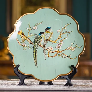 

American Garden Ceramic palte Flower Bird Decoration Dish European Living Room Wine Cabinet Background Decoration Display