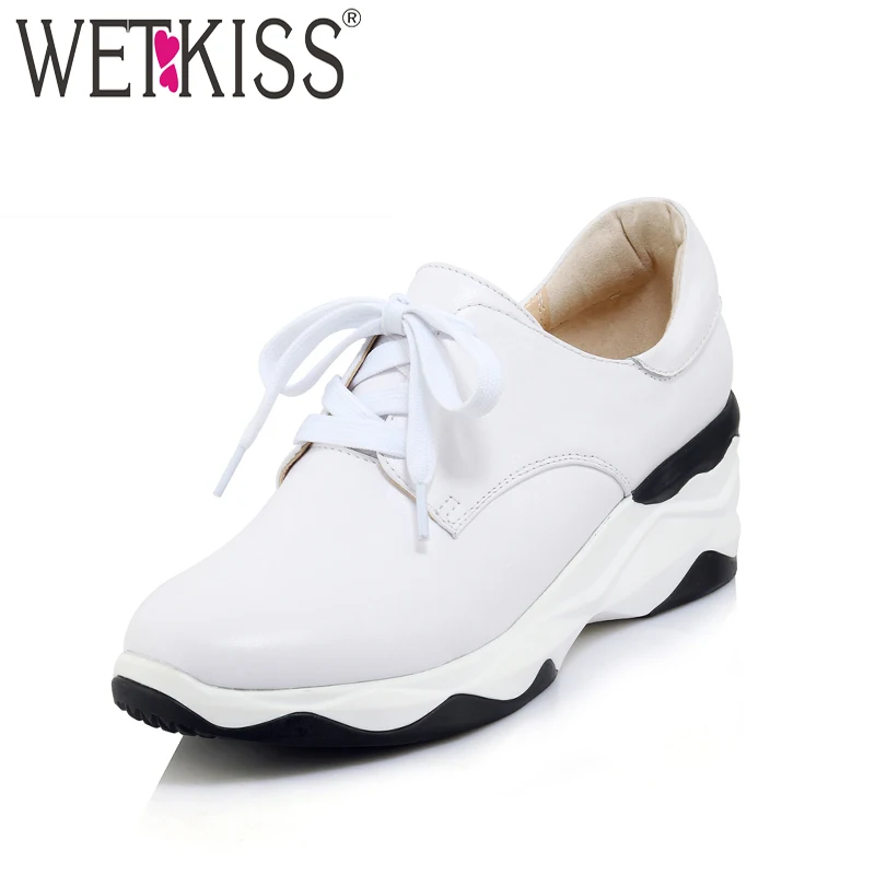 

WETKISS 2019 Hot Style Fashion Casual Ladies Clunky Shoes Women Flats Sneakers Shoes Platform Cow Leather Round Toe Footwear
