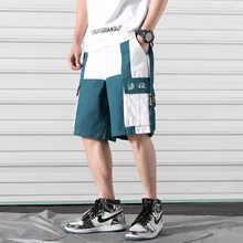 Хип хоп мужские шорты Карго Военная Уличная шорты для бега повседневные Карманы хлопок пэчворк летние тренировочные Мужские штаны для бега, джоггеры