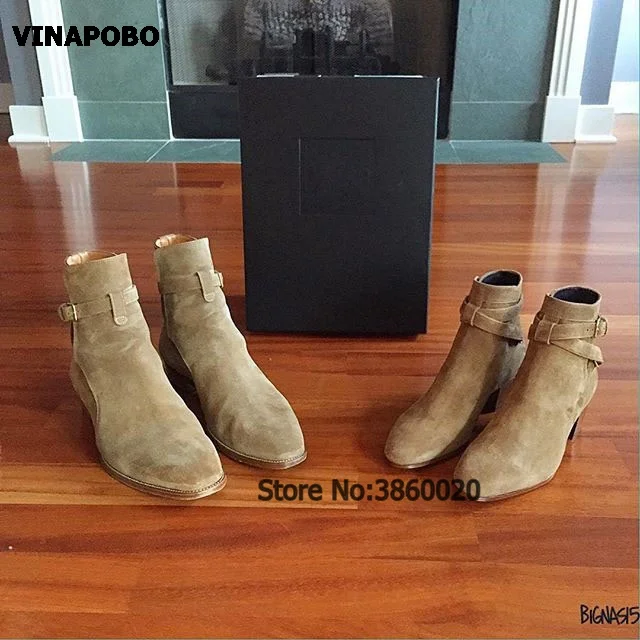 Skup Man chelsea boots kowbojskie skórzane klamry botki trend w modzie na niskim obcasie buty na imprezę zamszowe buty męskie botki