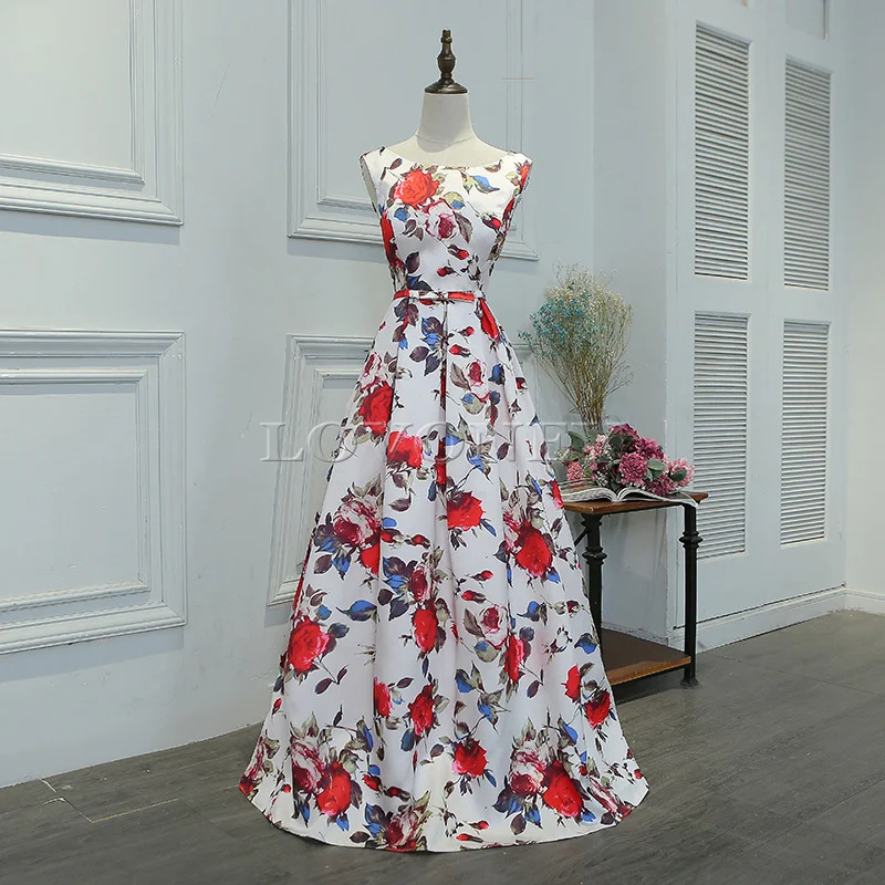 DEERVEADO M219 Floor-Length Long Prom Dress A-Line Flower Pattern Satin Formal Party Dresses Prom Gown Vestido De Festa black prom dress