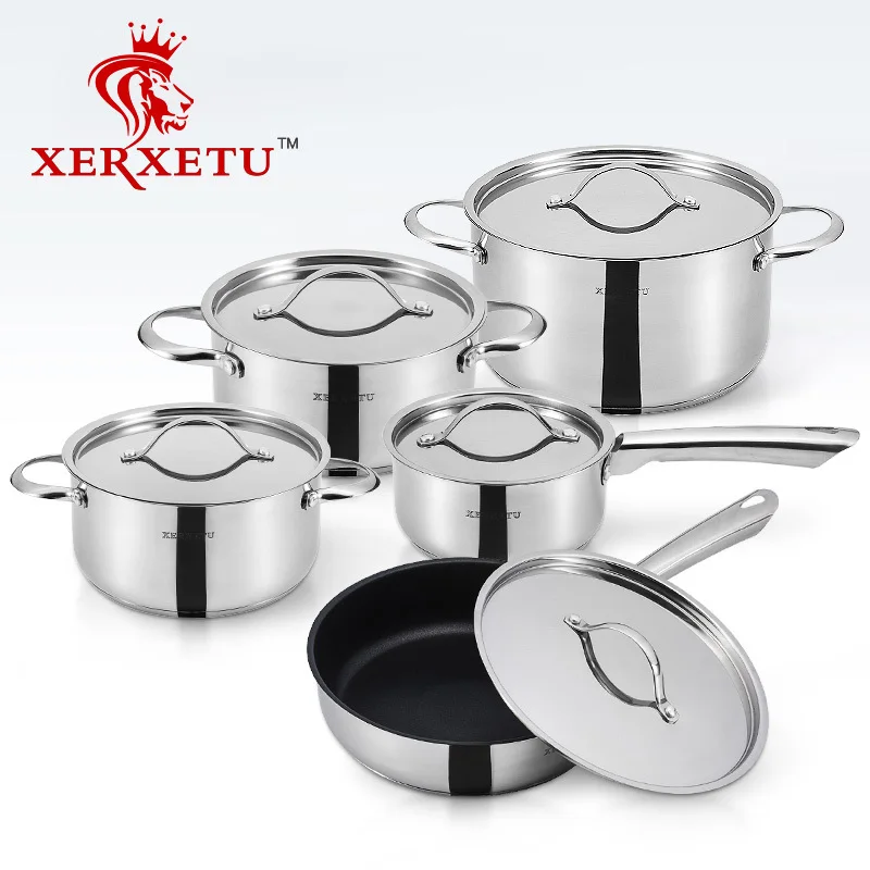 free shipping inox senior quality cooking pot set 10pcs telfon frypan