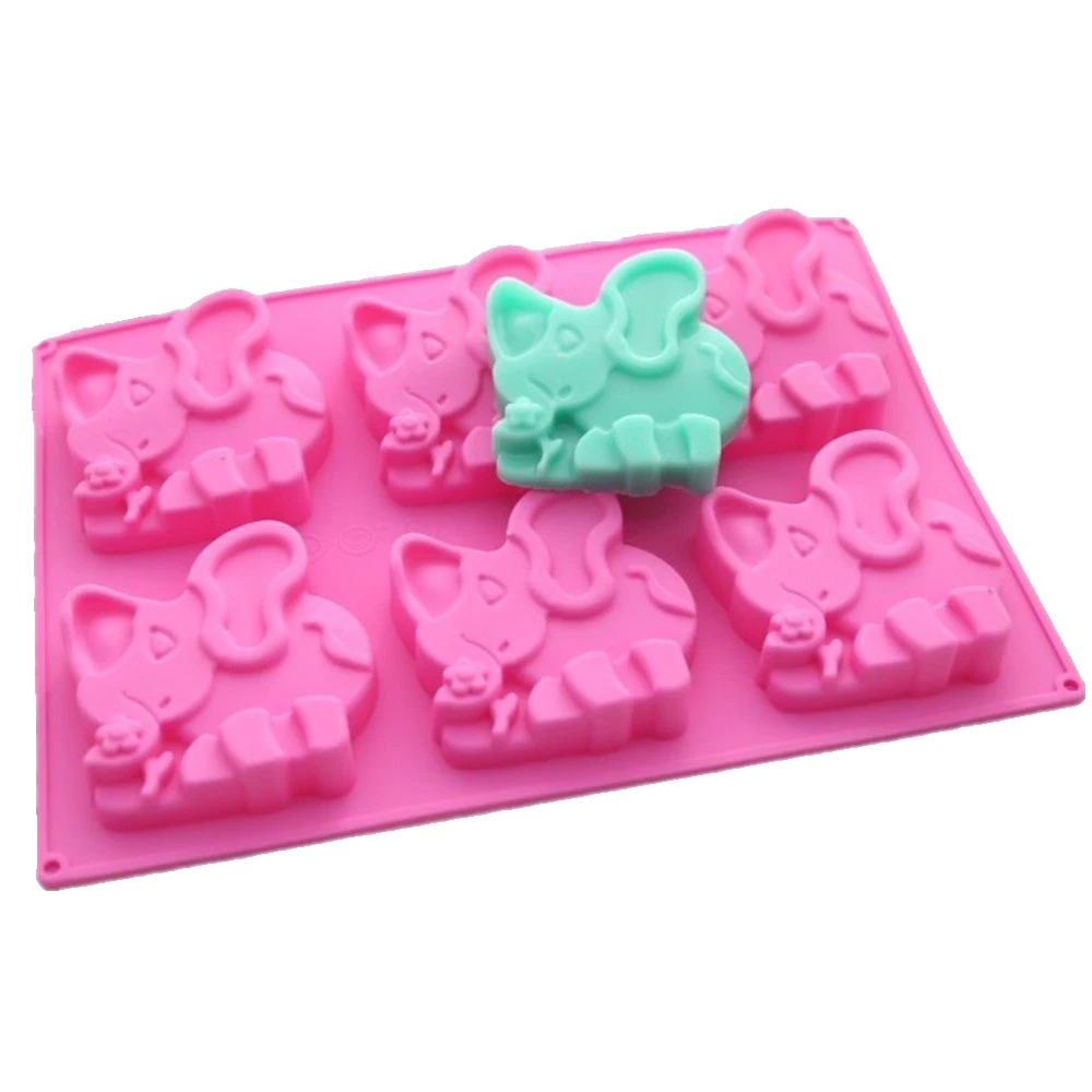 

6 Elephant Muffin Cups Handmade Soap Craft Art DIY Moulds Biscuit Chocolate Silicone Cake Baking Mold Pans (Random color)