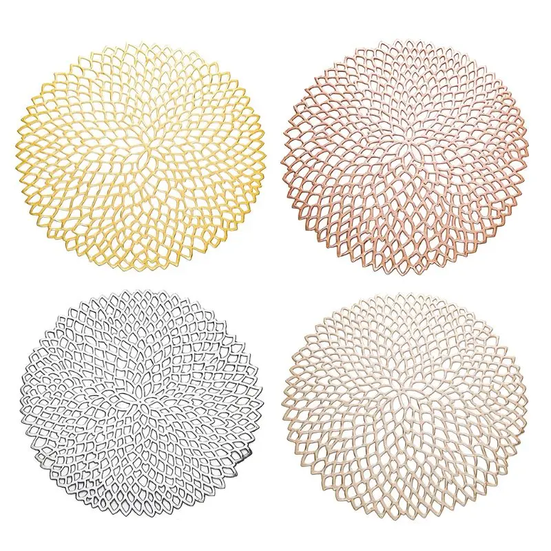 

38cm Placemat For Dining Table PVC Plastic Hollow Insulation Round Baroque Mediterranean Pads Table Bowl Mats Home Decor