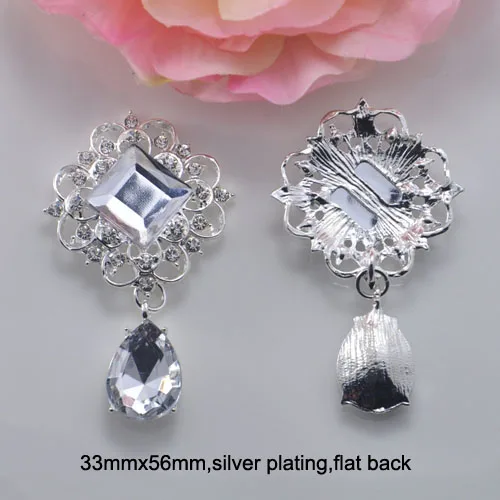

(J0668)33mmx56mm metal rhinestone button ,silver or light gold plating,flat back