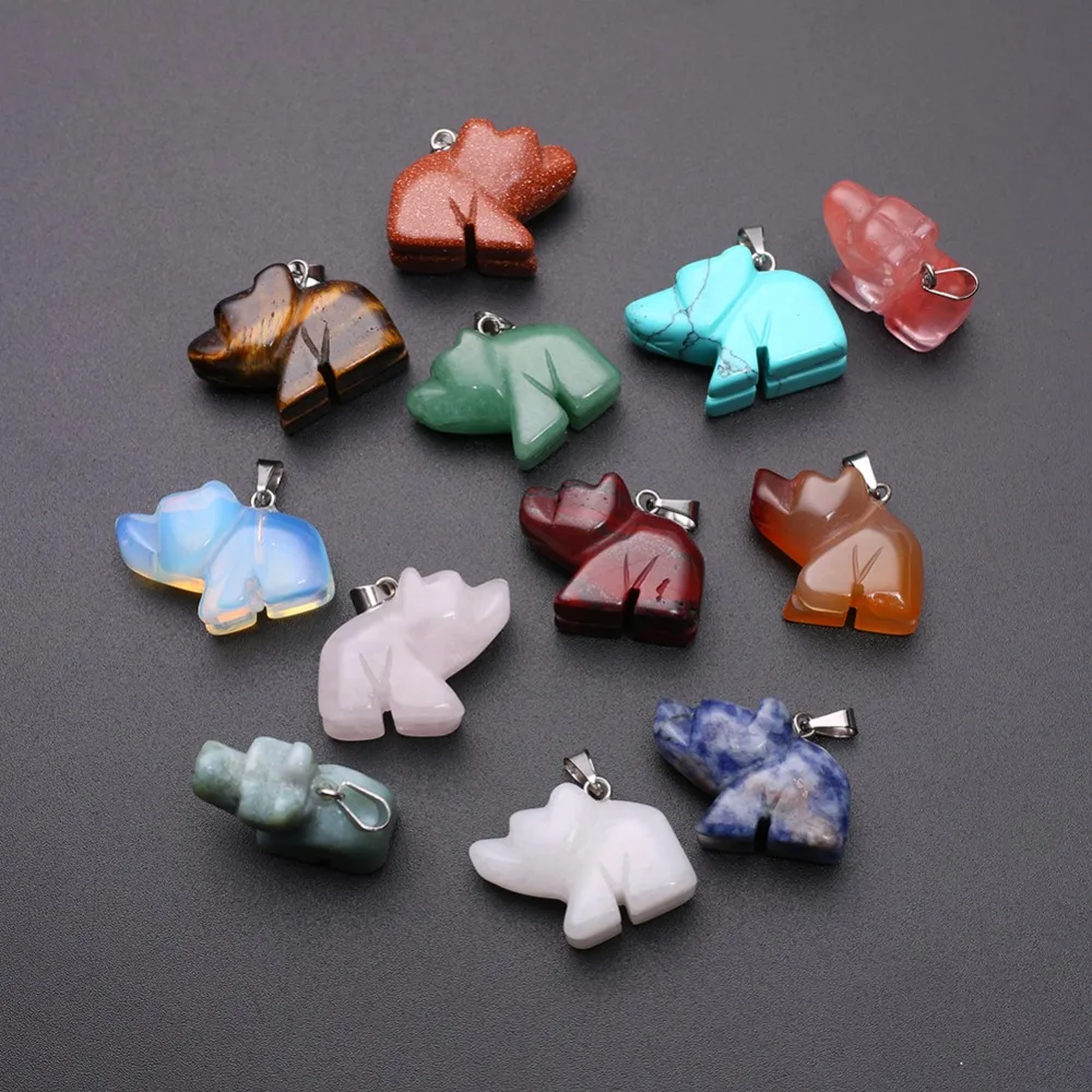 

12pcs Carved lovely Polar Bears Health Care Natural Crystal Quartz Stone Reiki Healing Charms Pendants for Jewelry Making Free