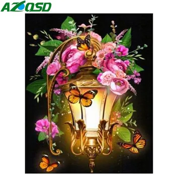 

AZQSD DIY Diamond Embroidery Mosaic Floral Full Drill Diamond Painting Flower Butterfly Cross Stitch Rhinestone Home Decor