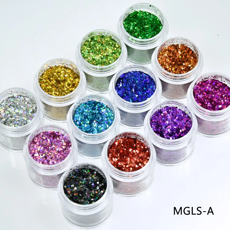 10ml/box Laser Nail Glitter Mixed Holographic Hexagone Nail Sequins Paillettes Nail Art Glitter Sparkles Manicure Dust,12colors