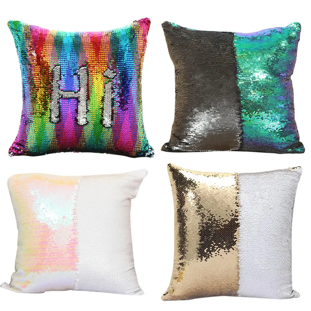 

DIY Mermaid Sequin Cushion Cover Magical Throw Pillowcase 40X40cm Color Changing Reversible Pillow Case For Home Decor