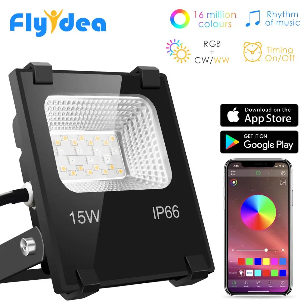 Online Reflector LED RGB 15W Bluetooth4.0 APP Control de grupo al aire libre inteligente Luz de inundación IP66 impermeable jardín cambio de Color foco