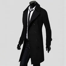 Winter Men Slim Stylish Trench Coat Double Breasted Long Jacket Parka Y81723