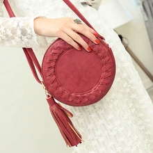 Kleine Rand Tasche Kreis 2016 Quaste Fringe Womens Leder Frauen Handtaschen Fransen Kleine Tasche Schulter Cross Body Clutch Geldbörse