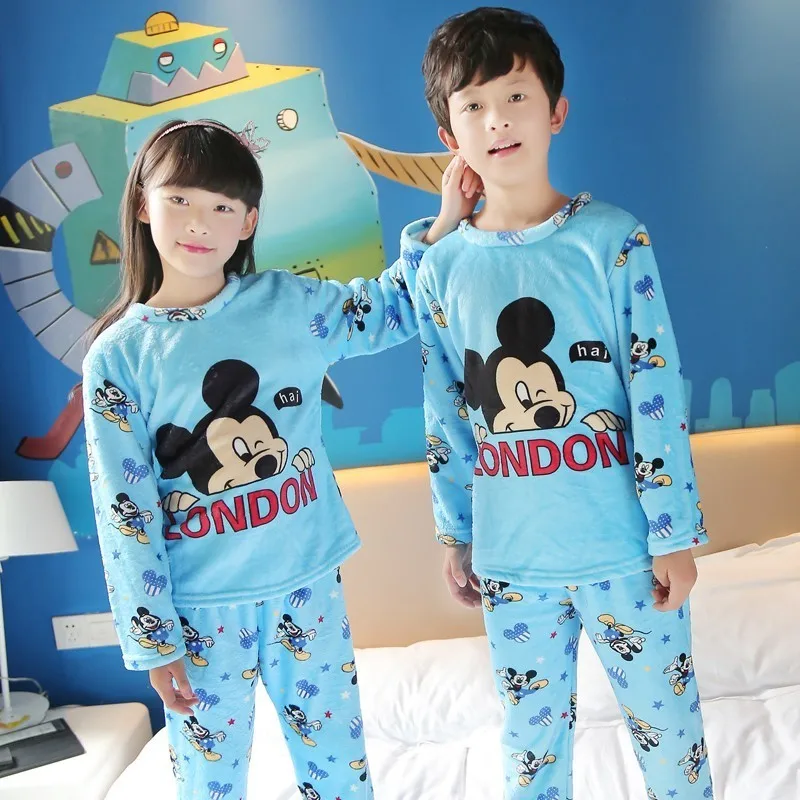 

Autumn Winter Children Pajamas Long Sleeve Cartoon Kids Flannel Girl Warm Clothes Suit Lovely Children's Pyjamas Boy Home Wear