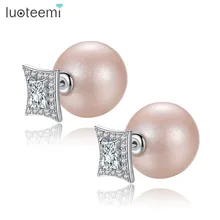 LUOTEEMI белого золота Цвет, серьги со шпилькой, для Для женщин Звезда себе ПАВЕ, блестящие кубического циркония модные серьги туризма ювелирные изделия