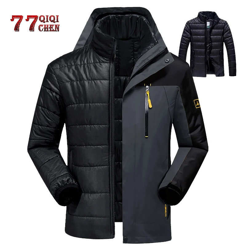 

Thermal Jacket Men Waterproof Thick Warm 2 in 1 Parkas Patchwork Windproof 2019 Winter Hooded Downs Coats Outwear Plus Size 6XL
