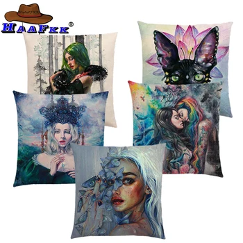 

Gorgeous Oil Painting Miracle Girl Wonder Beauty Magic Witch Beautiful Queen Narwhal Cat Swan Cushion Cover Sofa Pillow Case