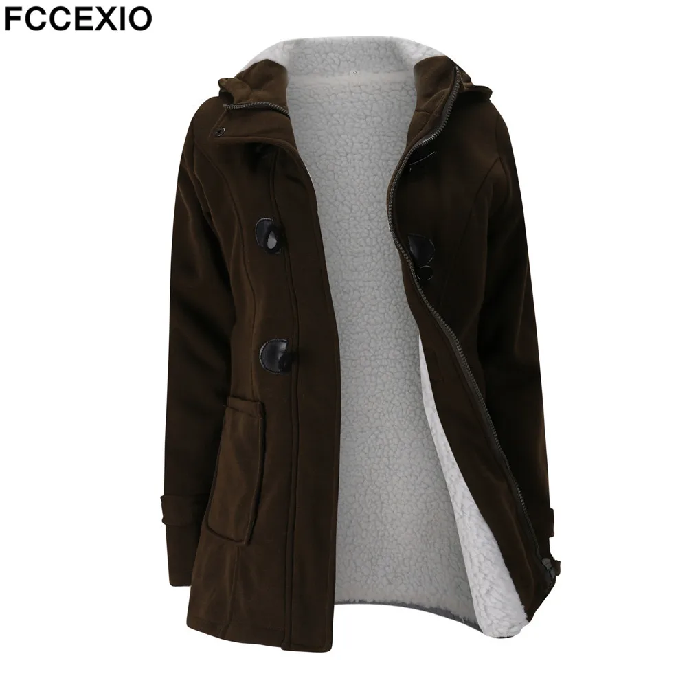 FCCEXIO 2019 Новое Женское шерстяное пальто, двубортное Женское пальто с длинным рукавом, зимнее однотонное Женское пальто