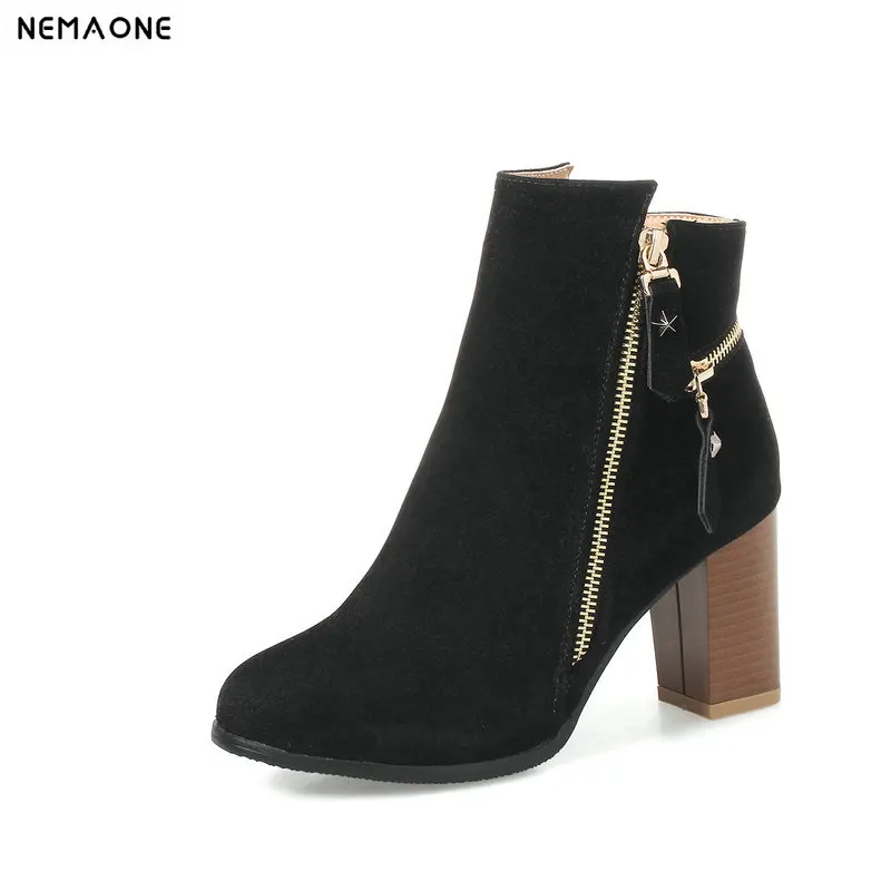 

New high Heels women boots zipper ladies ankle Boots rouned toe party dress casual shoes woman large Size 41 42 43