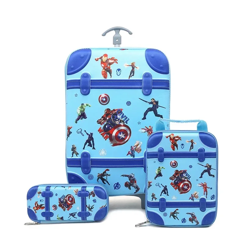 Детский чемодан для путешествий на колесах 3D аниме стерео студенческий комплект троллейбусов милый мальчик девочка мультфильм Ланч сумка пенал коробка детский подарок - Цвет: 3pcs set