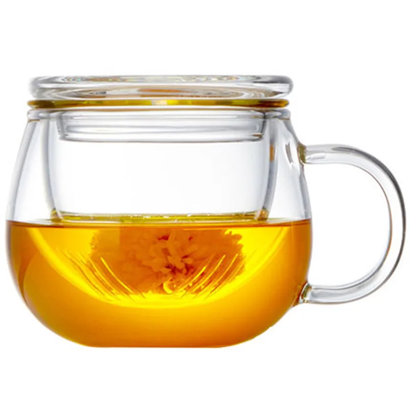Glass tea cup with cover filter water cup flower cup transparent heat