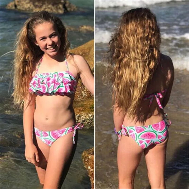 

AUSTINBEM Summer Cute Children Kids Girls Bikini Beach Watermelon Straps Swimsuit+Shorts Swimwear Set Kid Costumes Bikini