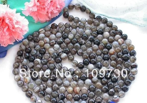 

Jewelry 001429 Long 100" 10mm round clarity black agate bead necklace
