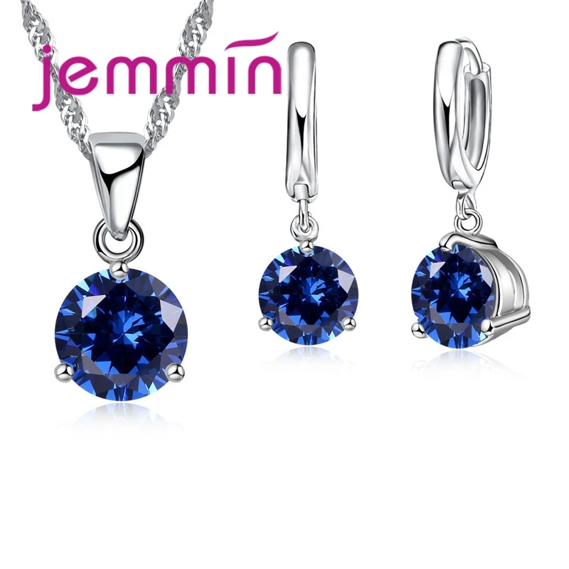 Jemmin Новое поступление 8 цветов ювелирные изделия AAA Crystal Набор 925 пробы серебряные серьги ожерелье набор женщин вечерние три-коготь подарок