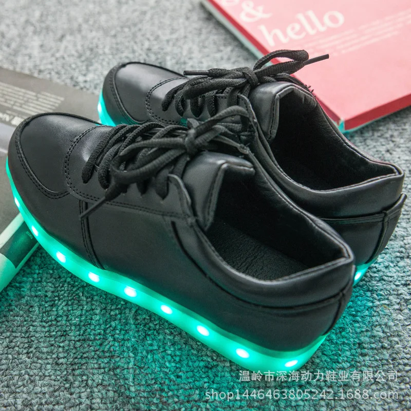 Высокое качество; европейские размеры 27-42; 7 видов цветов; Детские светящиеся кроссовки; светящаяся обувь с USB зарядкой для мальчиков; обувь для девочек; тапочки с подсветкой; цвет белый - Цвет: Черный