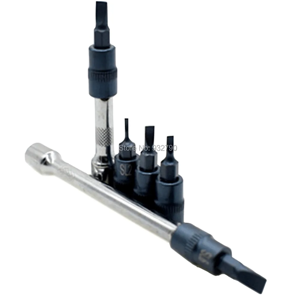 

2pcs 1/4" Drive Extension Extender Bar Set 2" 4" Ratchet Wrench Socket + 5pcs Screwdriver Bits Slotted Bit SL2 SL3 SL4 SL5 SL6