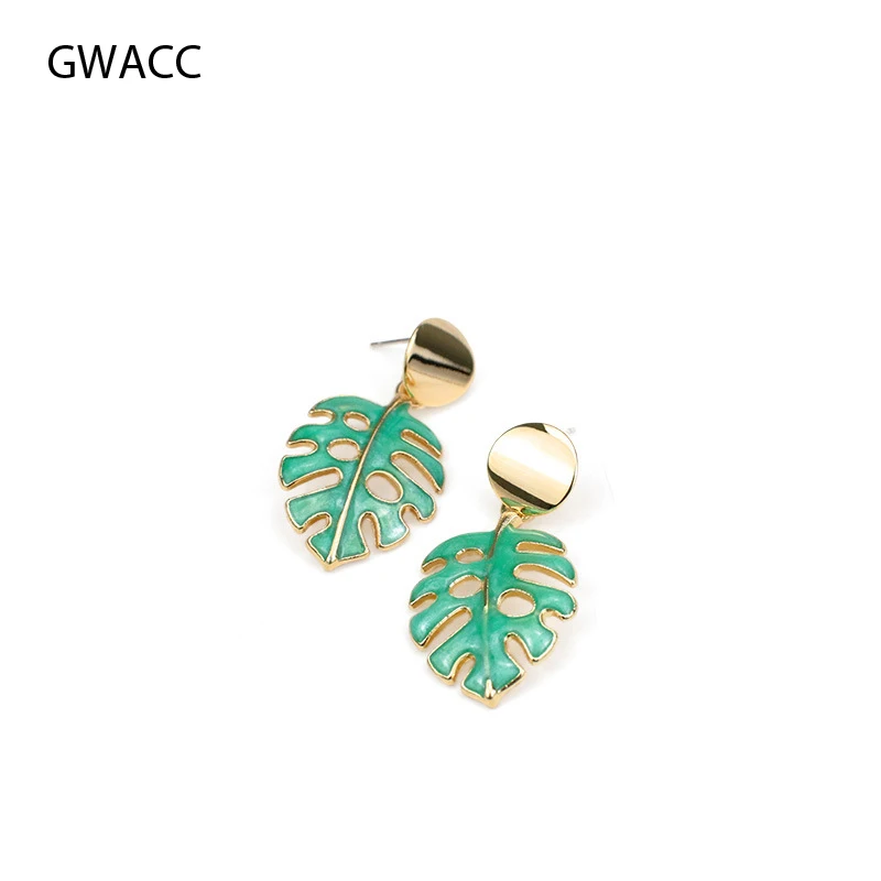 

GWACC Trendy Summer Palm Leaf Earrings Long Drop Earrings For Women Big Leaf Design Green Creative Metal Earrings Jewelry