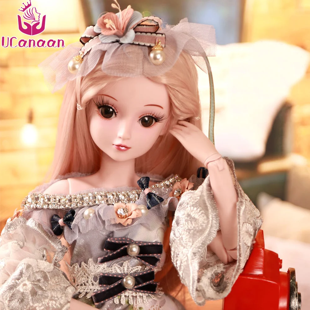 Цена UCanaan 60 см большой BJD кукла обувь для девочек принцесса макияж игрушечные лошадки 19 мяч соединены с Полный наряд SD Куклы Дети DIY Dressup Макс подар...