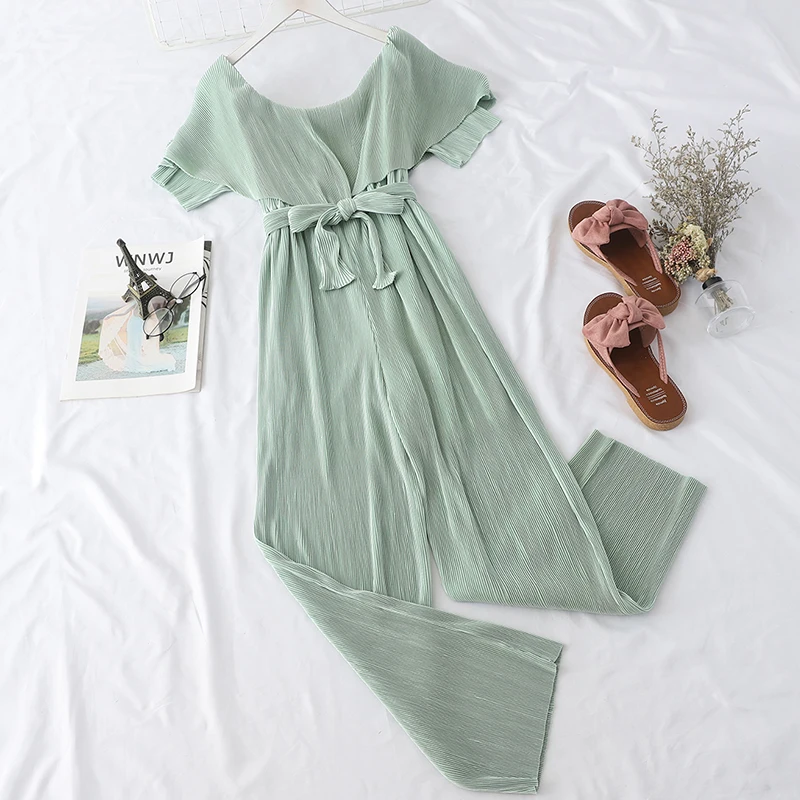 

women jumpsuit summer wide leg full length overalls black clothes casual office lady