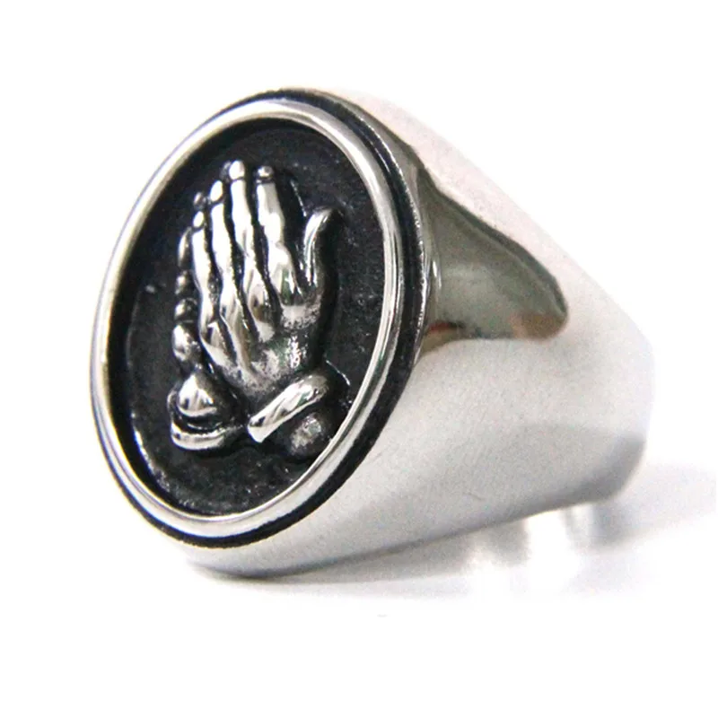 Поддержка челнока Размеры 7-13 молиться руки кольцо 316L Нержавеющая сталь ювелирные изделия группы вечерние Дева Мария кольцо