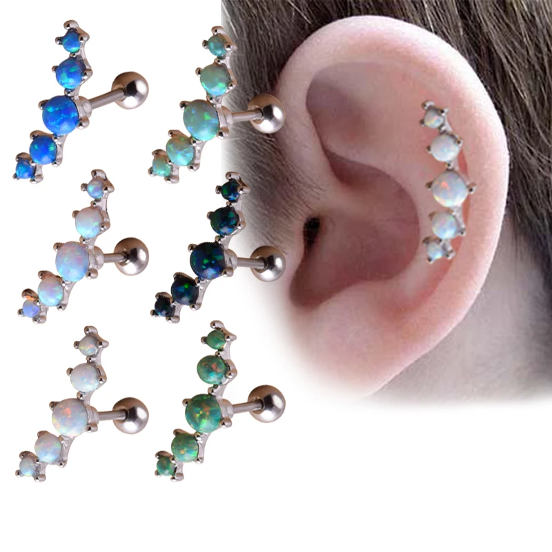 

1pcs Piercing Helix Prong Set Opal Cartilage Piercing Earr Stud Body Jewelry Fire Opal Earring 16G for Women
