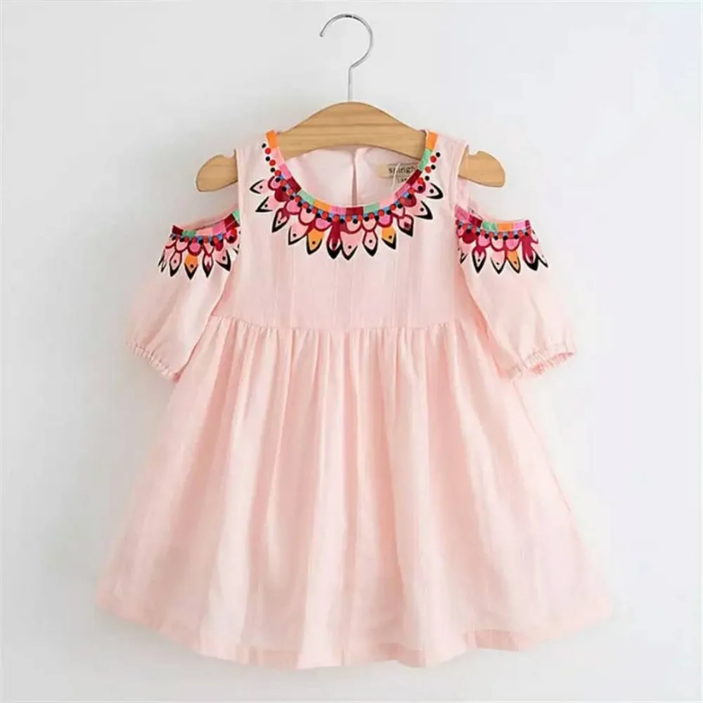 

Summer Kids Girls Sweet A-Line Dress Ethnic Style tutu Cold Shoulder Princess Girl Dresses Thigh-Length Child Outfit For 3-10T