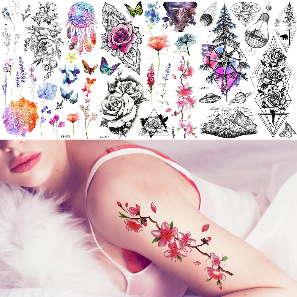 Флэш сливовый браслет с дизайном «цветок» акварельные поддельные татуировки для женщин девушек тело руки водонепроницаемый временные