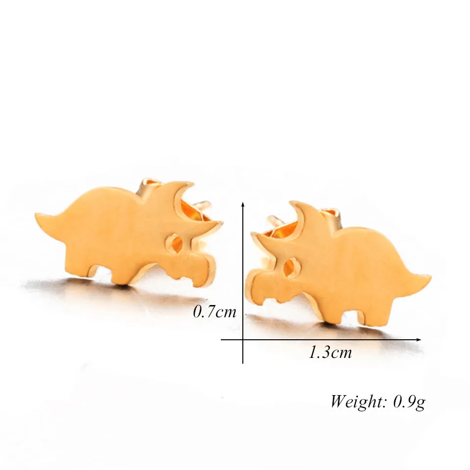 

New lovely triceratops stud earrings Fashion dinosaur ear earring for women girls jewelry 304 Stainless steel earings earing